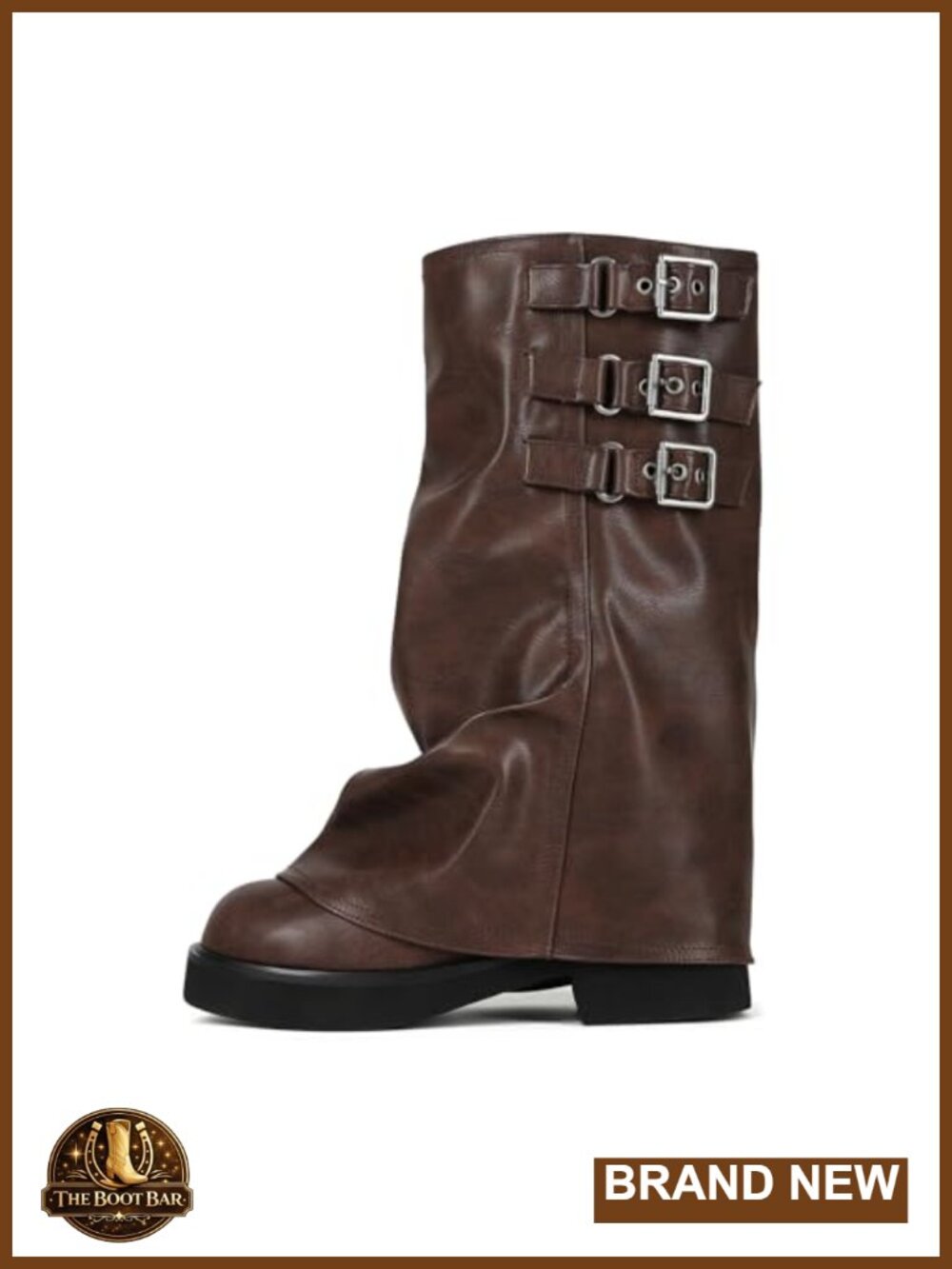 Mid Calf Slouchy Boots Square Toe Fold Over Motorcycle Riding Wide Calf